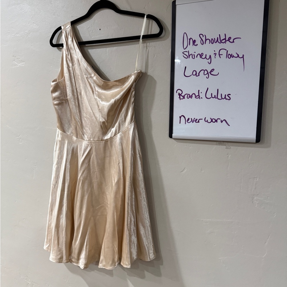 Lulu's Shimmering One-Shoulder Dress in Cream